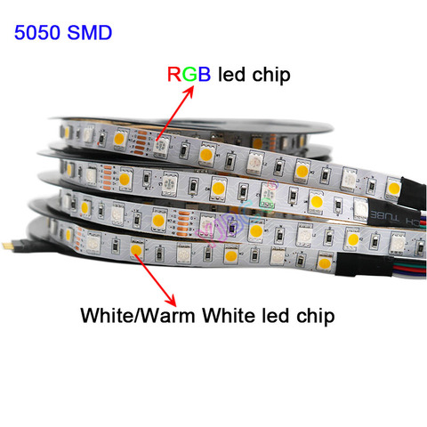 Bande lumineuse RGB LED, SMD 5050, DC12V 24V, étanche, 5M, 300LED, RGBW, RGBWW, rvb + CCT, ruban néon Flexible, décoration pour vacances ou panneaux d'affichage ► Photo 1/4