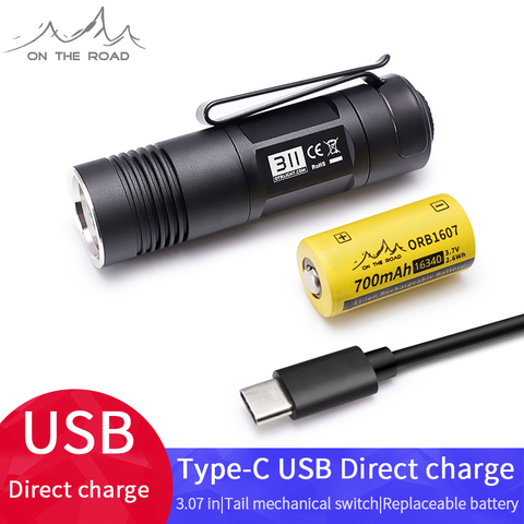 Lampe de poche Rechargeable USB type-c 311, dc, EDC, miniTorch, porte-clé, microtorche ultra droite ► Photo 1/5