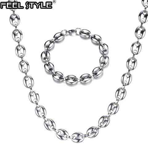 HIP 316L en acier inoxydable largeur 11MM 1 ensemble café grains chaîne collier en acier inoxydable or lien chaîne colliers pour hommes bijoux ► Photo 1/6