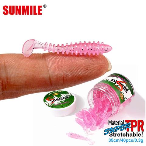 Appâts artificiels de ver d'appât mou de pêche de SUNMILE 35mm/0.3g 30 pcs/Lot Wobblers de pêche de roche Leurre artificiel Souple leurres de truite de perche ► Photo 1/6