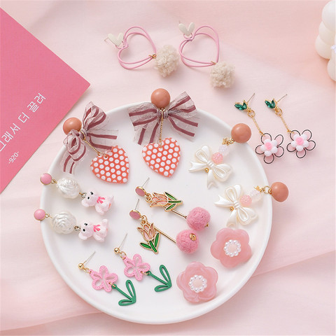 Boucles d'oreilles pendantes coréennes Kawaii, mignonnes, roses, pour femmes, en acrylique, ours en fleurs, bijoux à la mode, accessoires, nœud papillon, cœur, vente en gros ► Photo 1/6