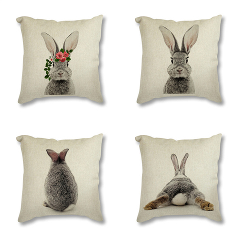 Housse de coussin décorative imprimée, taie d'oreiller, Animal, lapin, cerf, fleur, décoration nordique pour canapé et voiture ► Photo 1/6