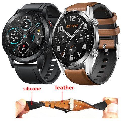 Bracelet en cuir + Silicone pour Huawei Honor montre magique 2 46mm Bracelet de montre pour Huawei montre GT 2 Honor Magic 2 Correa ► Photo 1/5