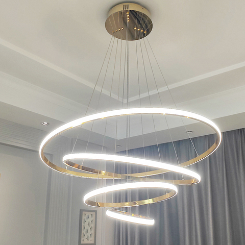 FANPINFANDO or/chrome placage moderne led lustre éclairage pour salon chambre suspendus luminaires cuisine anneau lustres ► Photo 1/6