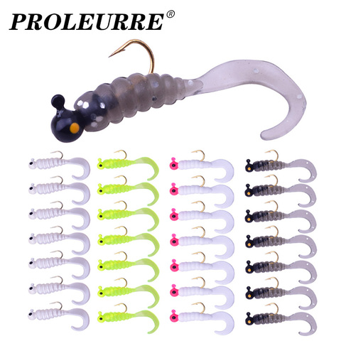 Lot d'appâts artificiels souples en Silicone pour la pêche, pack de leurres pour attraper des poissons, avec tête de gabarit, Wobbler, ver, avec hameçon en plomb, Maggot, Texas Rig, matériel pour pêcher, 5cm, 2.6g, 7 pièces ► Photo 1/6