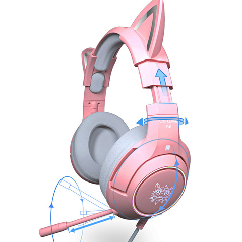 Écouteurs stéréo de jeu RGB 7.1, casque rose amovible, oreille de chat, filaire USB avec micro, réduction de bruit, pour PS4/Xbox one, pour fille mignonne ► Photo 1/6