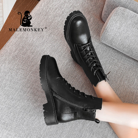 Femmes Bottes En Cuir Véritable Chaussures Nouveau Bottes De Pluie 2022 Mode Bottes Moto Chaud Cheville Antidérapant Imperméable Bottes Femme Noir Bottes Femmes Hiver ► Photo 1/6