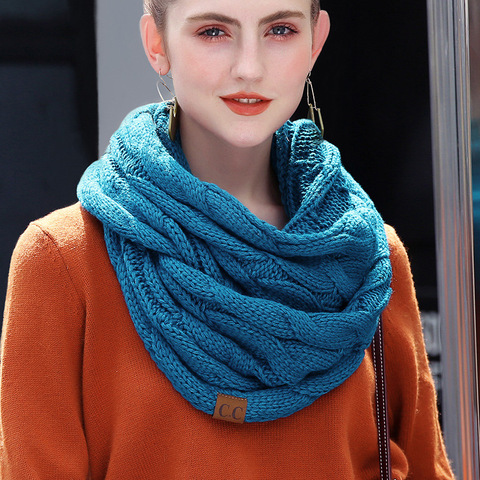 Nouveau femmes couleur unie câble à tricoter laine snood infini écharpe hiver cou plus chaud col bénitier cercle foulards AC041 ► Photo 1/6