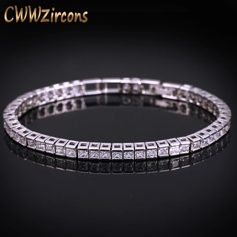 CWWZircons – Bracelets de Tennis carrés en zircone cubique pour femme, couleur or blanc, coupe princesse, bijoux de mariage, 3mm, CB169 ► Photo 1/6