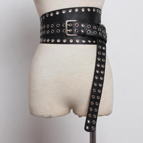 Salopette en cuir PU ajouré pour femmes, corset, ceinture large décorative, robe vintage, R1267 ► Photo 1/4