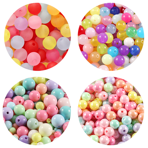 Perles rondes multicolores en acrylique, 100/300/500 pièces/lot, 4-12mm, pour bricolage, Bracelets et colliers, accessoires de fabrication de bijoux ► Photo 1/6