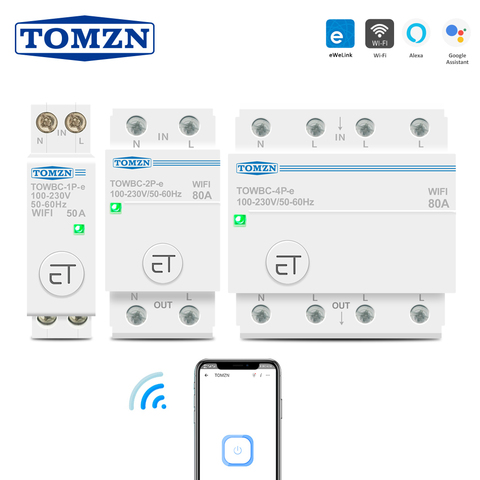 Disjoncteur intelligent WIFI sur Rail Din, interrupteur intelligent, commande vocale, application Ewelink, pour maison intelligente, TOMZN, minuterie mcb, 110-220-380V ► Photo 1/6