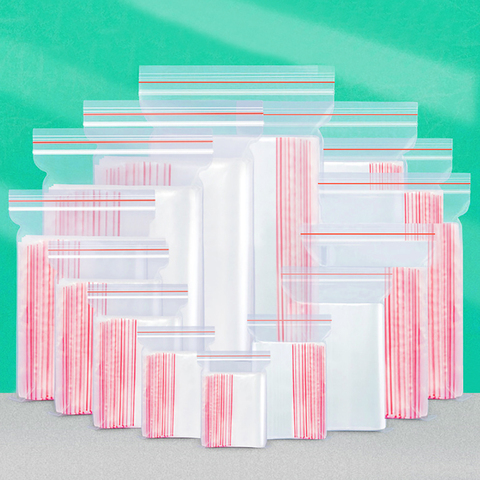 17 tailles 100 pièces en plastique transparent joint fermeture à glissière Poly Ziplock refermable bonbons sacs pour collations stockages Poly sacs transparents refermables ► Photo 1/6