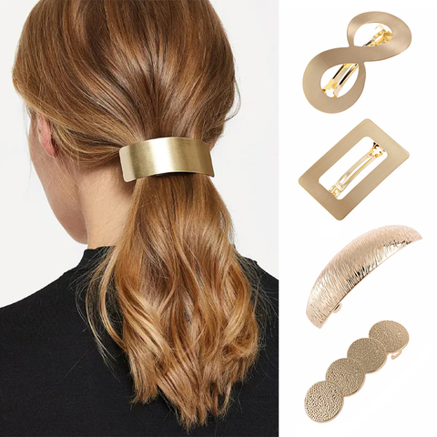 Nouvelle mode femmes filles alliage pinces à cheveux géométrique prêle chapeaux or argent Barrettes élastique pour queue de cheval accessoires de cheveux ► Photo 1/6