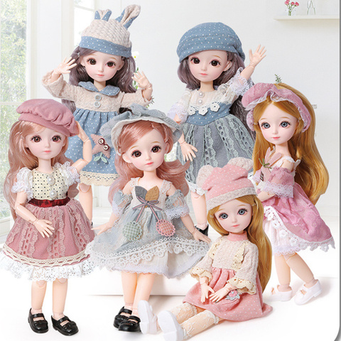 Nouveau 12 pouces 22 articulations mobiles BJD poupée 31cm 1/6 maquillage habiller mignon brun bleu globe oculaire poupées avec robe de mode pour filles jouet ► Photo 1/6