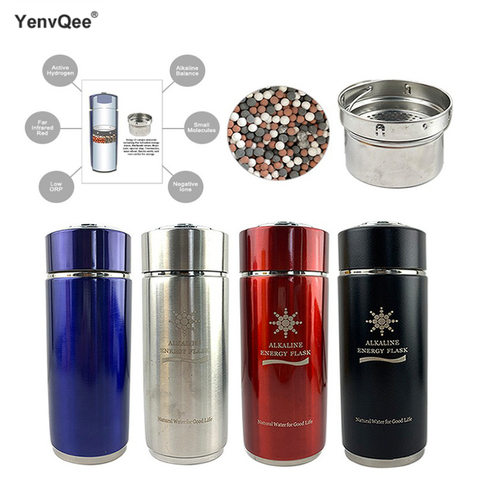 YenvQee – bouteille d'eau alcaline quantique portable en acier inoxydable, flacon de 380ML, tasse d'énergie électrolytique ► Photo 1/6