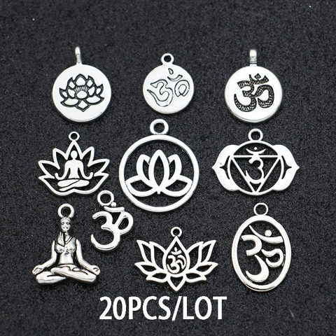 20 pièces Antique argent plaqué Yoga pendentif à breloques pour la fabrication de bijoux collier boucles d'oreilles Bracelet bricolage résultats artisanat Mix ► Photo 1/6