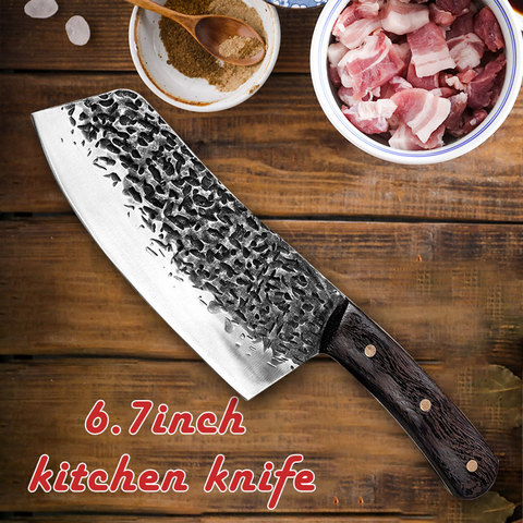 Couteau à découper en acier inoxydable, ustensile de cuisine à motif de marteau forgé à la main 5Cr15 de cuisine de Style chinois ► Photo 1/6