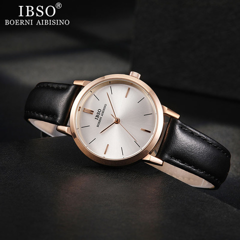 IBSO – montre-bracelet à Quartz pour femmes, 8mm, bracelet en cuir Ultra fin, horloge à Quartz Simple pour dames ► Photo 1/6