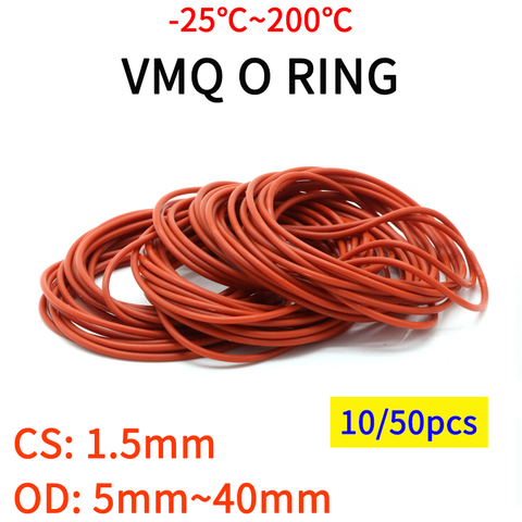 Joint torique en Silicone VMQ rouge CS 1.5mm OD 5 ~ 40mm, qualité alimentaire, rondelle étanche en caoutchouc, isolation rond en forme de o, 10/50 pièces ► Photo 1/3