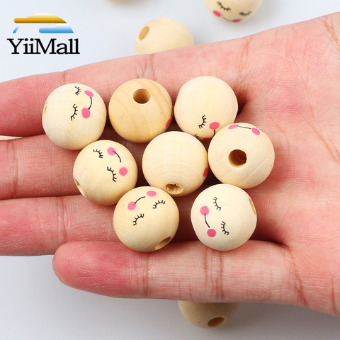Perles rondes en bois naturel pour filles, 20 pièces de 16mm, pour la fabrication de bijoux, collier et Bracelet pour enfants, bricolage à la main ► Photo 1/6