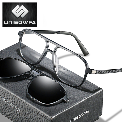 Monture de lunettes avec Clip magnétique polarisé pour homme, myopie, uv 400 ► Photo 1/6