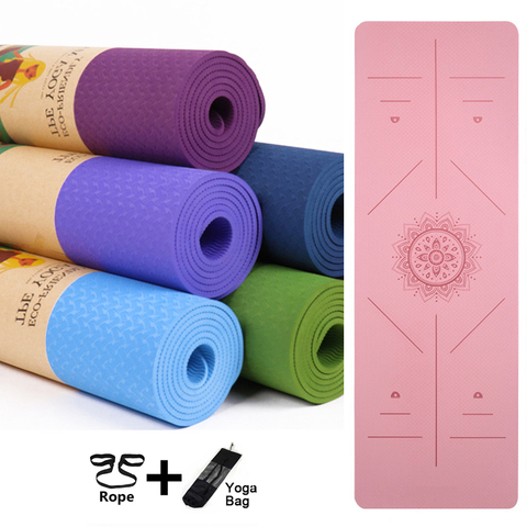 Tapis de Yoga TPE, ligne de Position, antidérapant, pour débutant, gymnastique environnementale, 1830*590*6mm ► Photo 1/6