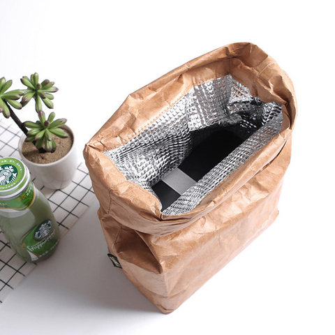 Sac à Lunch de grande capacité, récipient alimentaire pliable et réutilisable étanche en papier Kraft avec isolation thermique, feuille d'aluminium ► Photo 1/5