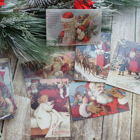 10 pièces rétro noël encre peinture Santa carte comme Scrapbooking fête Invitation bricolage décoration carte cadeau Message carte postale ► Photo 1/6