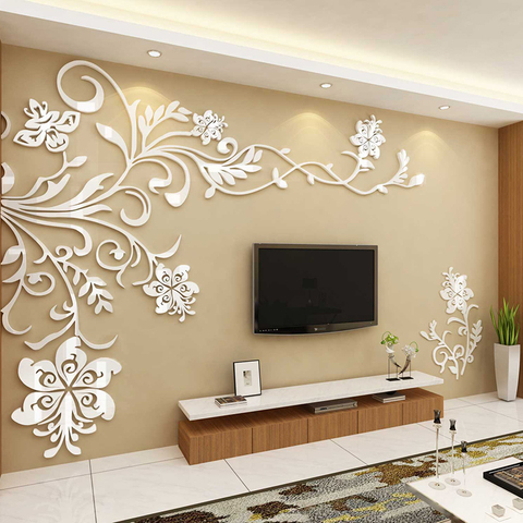 Autocollants muraux en acrylique Merveilleux TV Fond Décoration Fleurs Acrylique Sticker Mural Meilleur Décor À La Maison salon décoration ► Photo 1/6