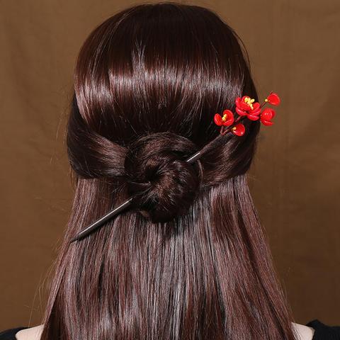 Épingle à cheveux en verre avec fleur faite à la main, pince à cheveux en cristal, fourchette en bois pour robe Hanfu chinoise, bâtons pour cheveux, bijoux décoratifs ► Photo 1/6