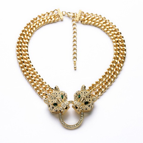 Mode bijoux cristal réglage Chokers collier Double couche chaîne léopard tête pendentif collier femmes cadeau en gros ► Photo 1/6