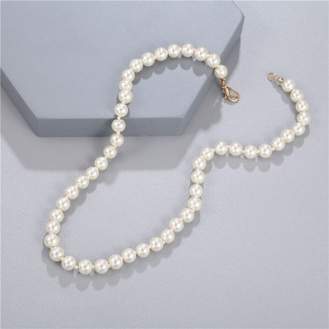 Élégant collier de perles d'imitation blanche longue ronde perle collier de tour de cou de mariage pour les femmes bijoux de mode de charme ► Photo 1/6