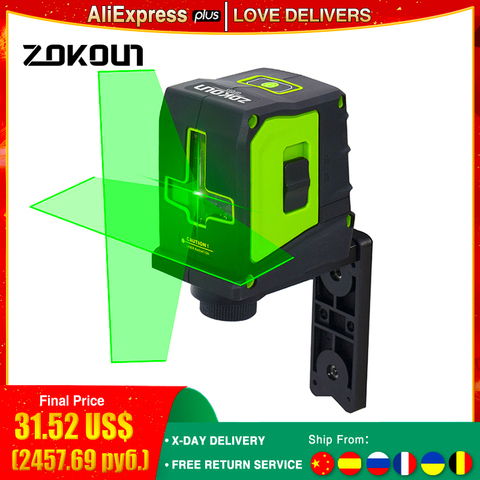 ZOKOUN 2 lignes niveau Laser à faisceau vert niveleur Laser lazer à nivellement automatique à ligne horizontale verticale avec support mural magnétique ► Photo 1/6