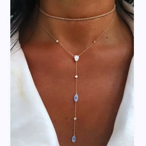 Collier breloque en émail, mauvais œil, mignon, joli œil, blanc, chaîne à maillons en cz, long, lariat, sexy femmes ► Photo 1/6