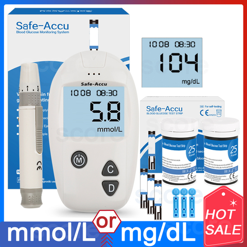 Safe-accu – Kit de glucomètre CE, testeur de diabète, 50/100 bandes de Test, Lancets médical, glucomètre, Glm médical ► Photo 1/6