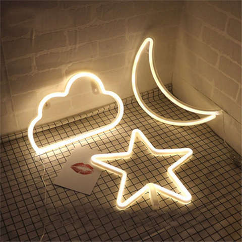 Lampe Led en néon avec signe lune et étoile, luminaire décoratif d'intérieur, idéal pour une chambre d'enfant, une fête, un mariage ou des vacances ► Photo 1/6