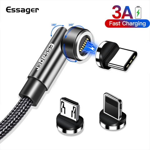 Essager 3A charge rapide câble magnétique 540 rotation aimant chargeur pour iPhone Xiaomi téléphone portable Micro USB Type C données fil cordon ► Photo 1/6