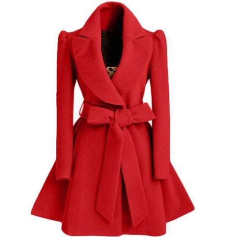 Blouson coupe-vent en laine pour femmes, rouge XL, coupe-vent long, automne et hiver, manteau à la mode ► Photo 1/5