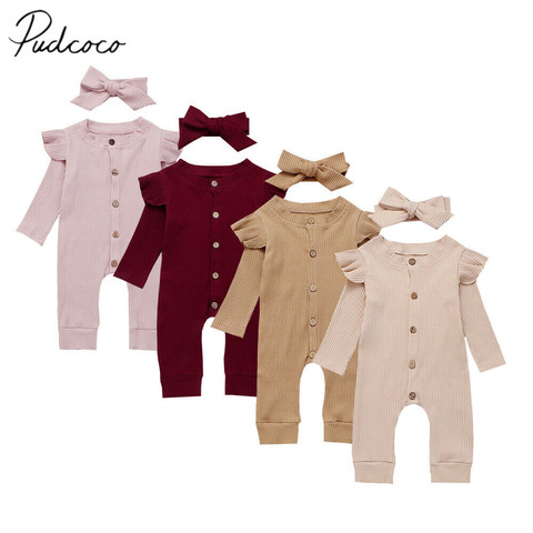 2022 bébé printemps automne vêtements nouveau-né bébé fille garçon côtelé vêtements tricoté coton barboteuse combinaison solide 2 pièces tenues ► Photo 1/6