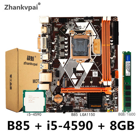 Zhankvpai B85 LGA1150 ensemble de carte mère avec Intel Core i5-4590CPU 3.3GHz mémoire de bureau DDR3 8GB 1600 USB 3.0 VGA DVI HDMI ► Photo 1/5