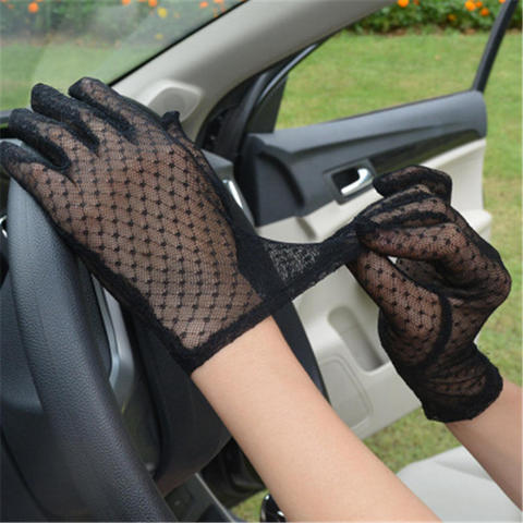 1 paire nouveau été gants femmes Sexy dentelle maille noir Drivng gants Anti Uv crème solaire plein doigt élégant dame danse gants chaud ► Photo 1/6