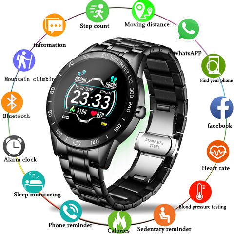 LIGE bracelet en acier montre intelligente hommes fréquence cardiaque moniteur de pression artérielle Sport multifonction Mode Fitness Tracker étanche Smartwatch ► Photo 1/6