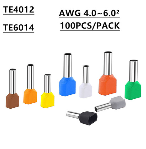 Connecteur de raccordement double ligne, 100 pièces, type d'épissure pré-isolée, pressé à froid, TE4012 TE6014, 4.0 ~ 6.0 ² ► Photo 1/5