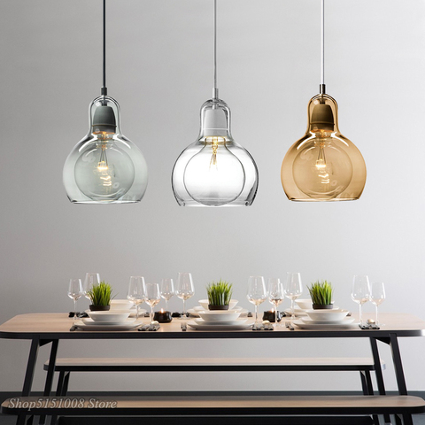 Lampe LED suspendue en verre au design nordique moderne, luminaire décoratif d'intérieur, couleur ambre clair, idéal pour une salle à manger ► Photo 1/6