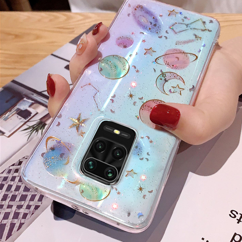 Étui en Silicone Transparent pour Xiaomi Redmi Note 9 8 Pro 9s 8T 9C 8A Mi 10 Pro A3 9 Lite paillettes étoiles de lune clair housse souple ► Photo 1/6