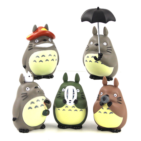 5 pièces/lot mon voisin Totoro Figure jouet Totoro avec parapluie masque Hayao Miyazaki modèle poupées ► Photo 1/6