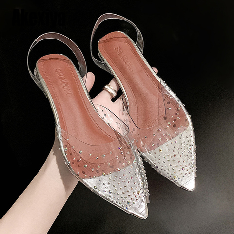 Sandales en PVC Transparent pour femmes, escarpins à talons moyens en cristal, bout pointu et strass, chaussures de mariage pour demoiselle d'honneur, s162 ► Photo 1/6