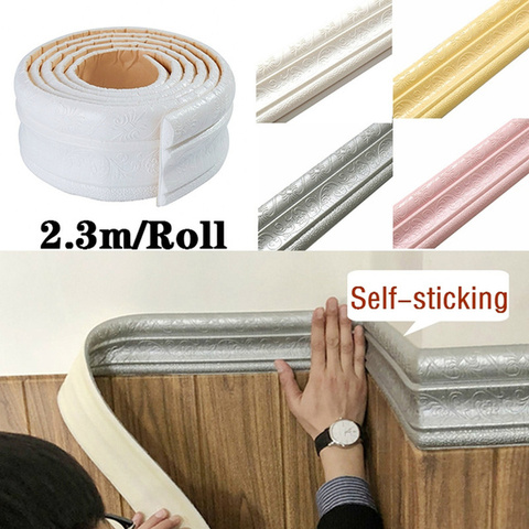 3D imperméable à l'eau mousse papiers peints frontières auto-adhésif mur bordure plinthe autocollants muraux autocollants pour salon salle de bain décor ► Photo 1/6