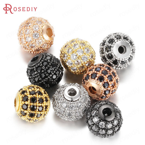 (37341)6 pièces 5MM 6MM 8MM 10MM laiton et Zircon boule entretoise perles Bracelets perles fabrication de bijoux fournitures bricolage résultats accessoires ► Photo 1/6